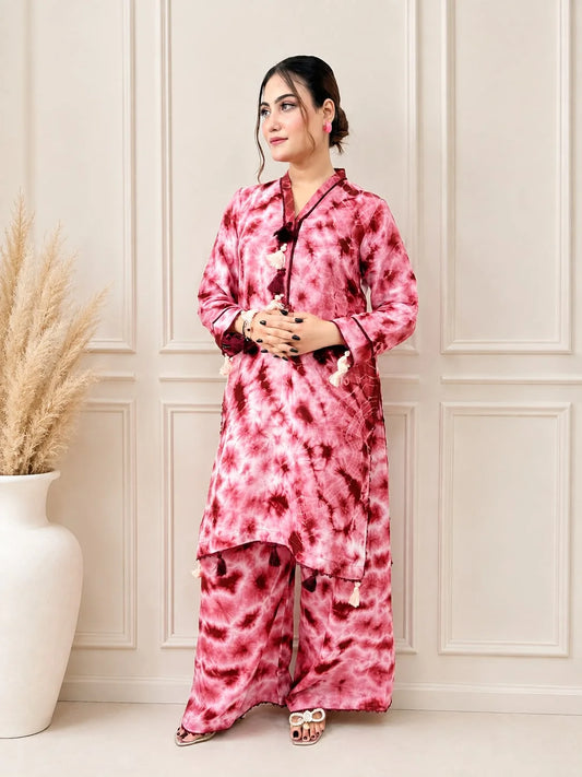 Dark Maroon Tie-Dye Kurta Set