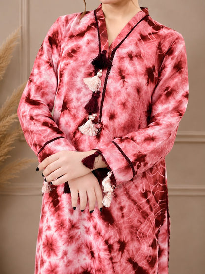 Dark Maroon Tie-Dye Kurta Set