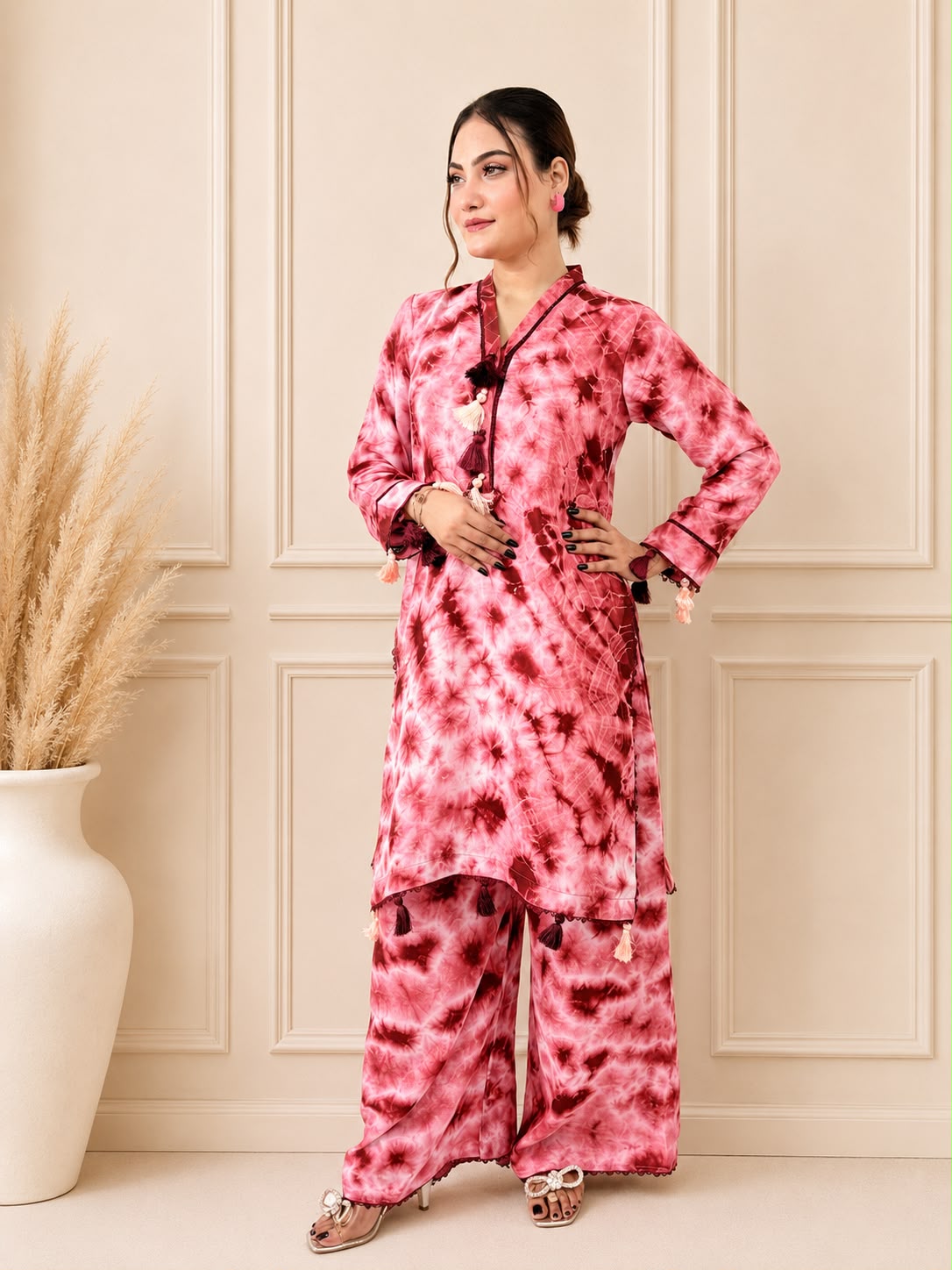 Dark Maroon Tie-Dye Kurta Set