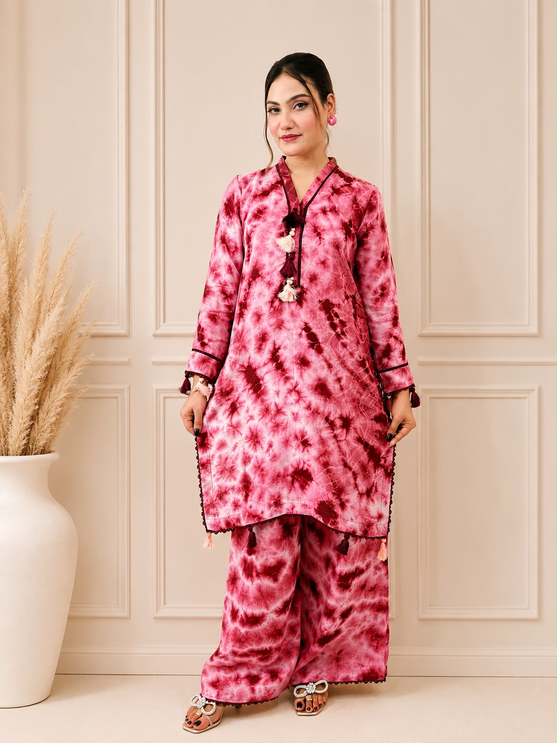 Dark Maroon Tie-Dye Kurta Set