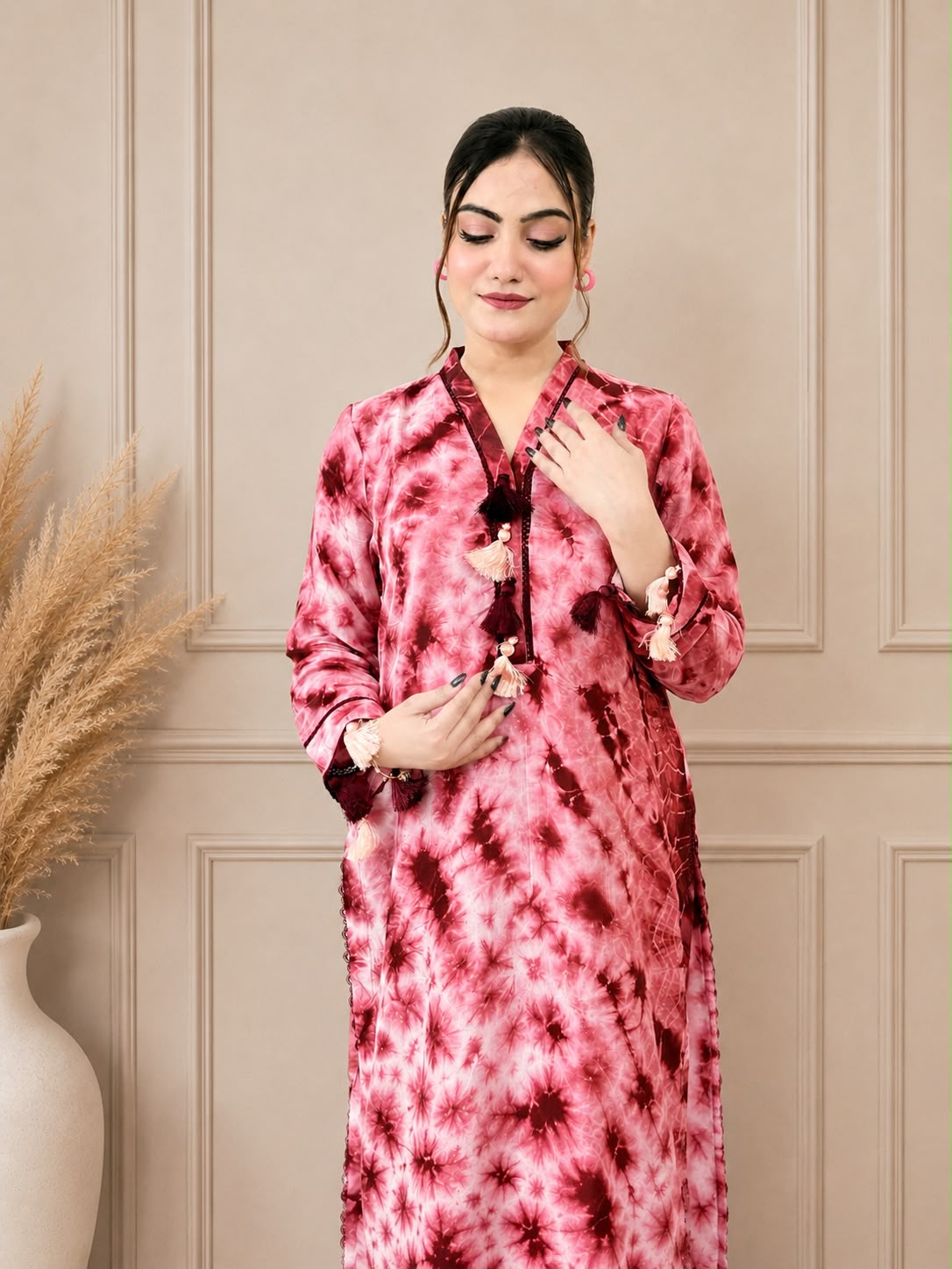 Dark Maroon Tie-Dye Kurta Set